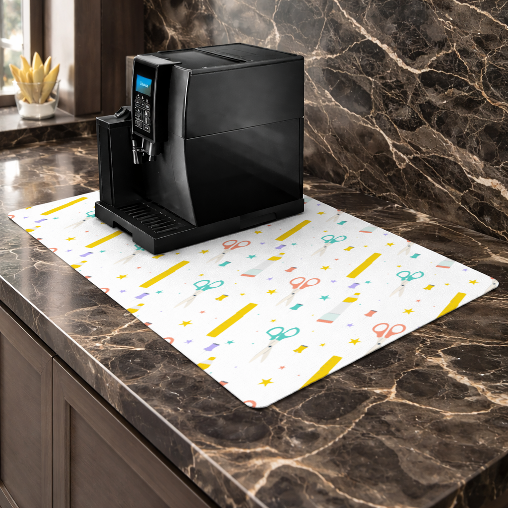 Colorful School and Stationery Supplies Pattern Coffee Machine Base Mat