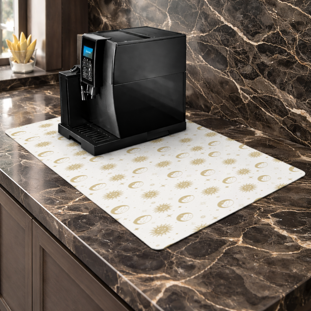 Golden Sun and Moon Mystical Pattern Coffee Machine Base Mat