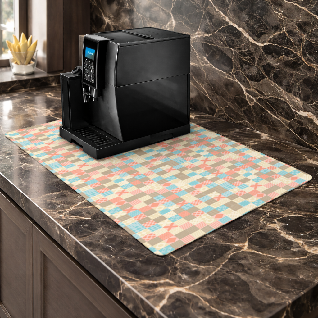Colorful Modern Geometric Square Pattern Coffee Machine Base Mat