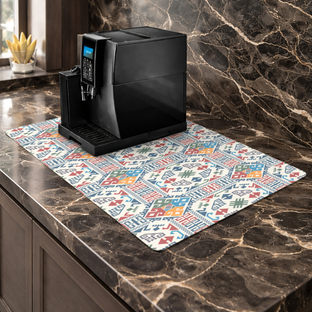 Çok Renkli Etnik Geometrik Motif Kahve Makinası Alt Matı
