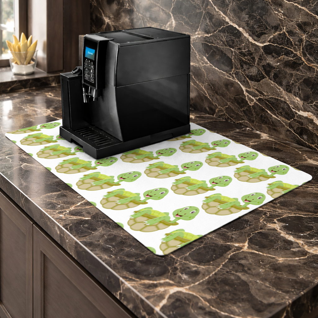 Happy Smiling Green Turtle in Shell Coffee Machine Base Mat