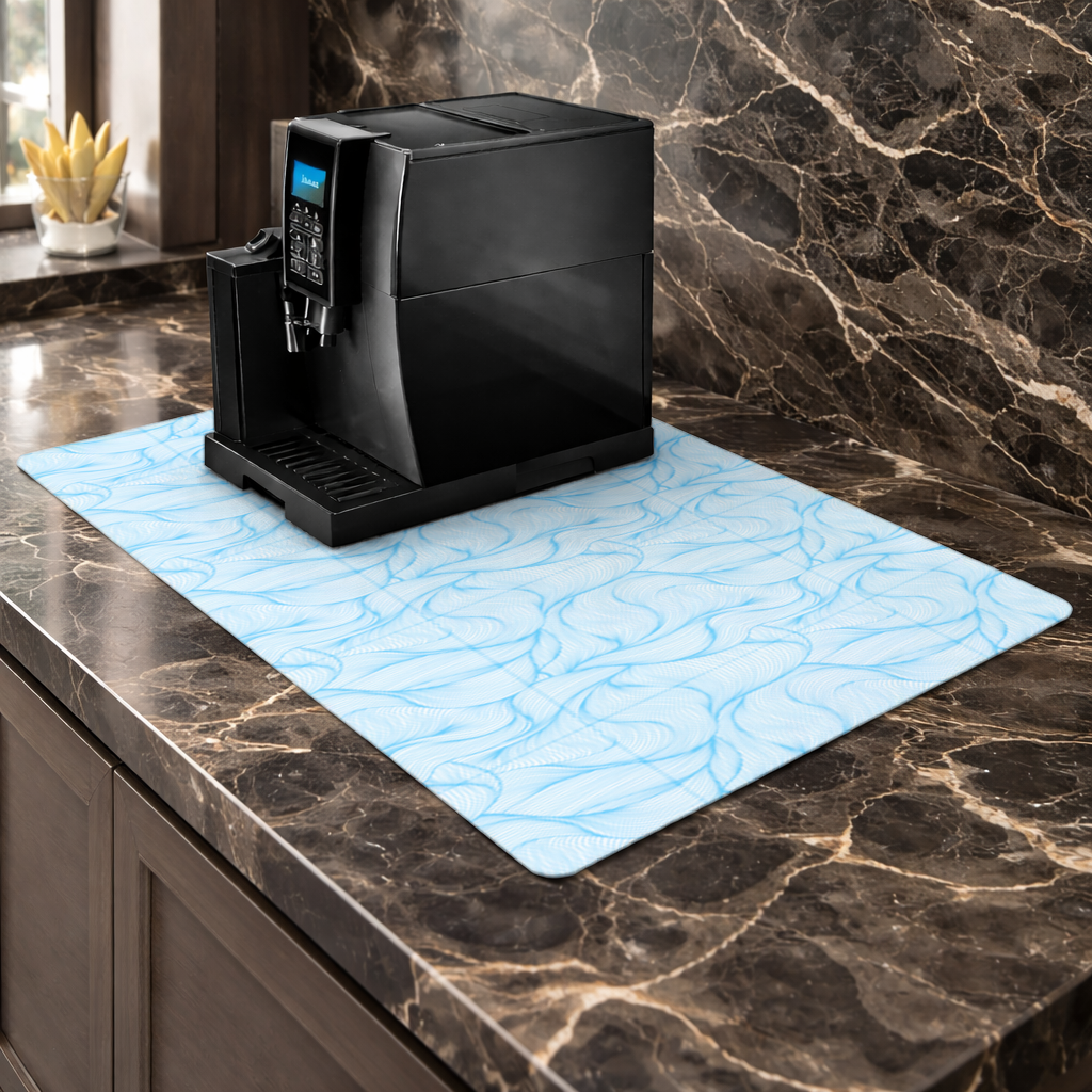 Blue Wavy Linear Abstract Pattern Coffee Machine Base Mat