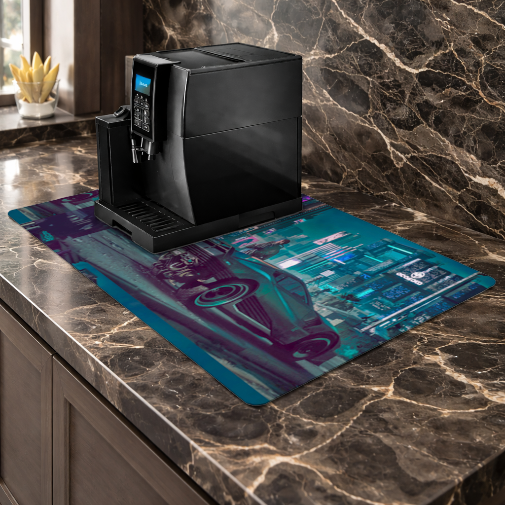 Cyberpunk Themed Customizable Gaming Design Product Coffee Machine Base Mat