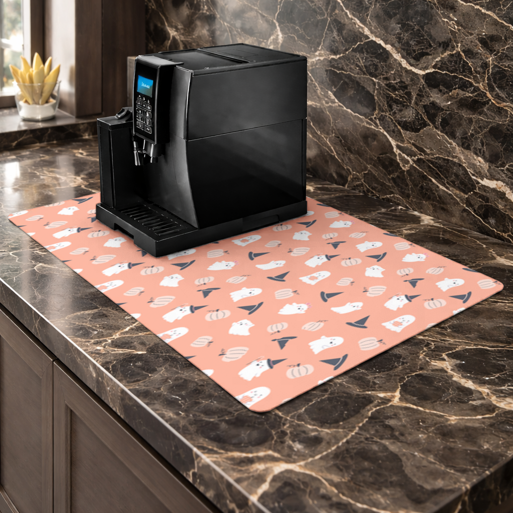 Cute Pumpkin and Witch Hat Ghost Pattern Coffee Machine Base Mat
