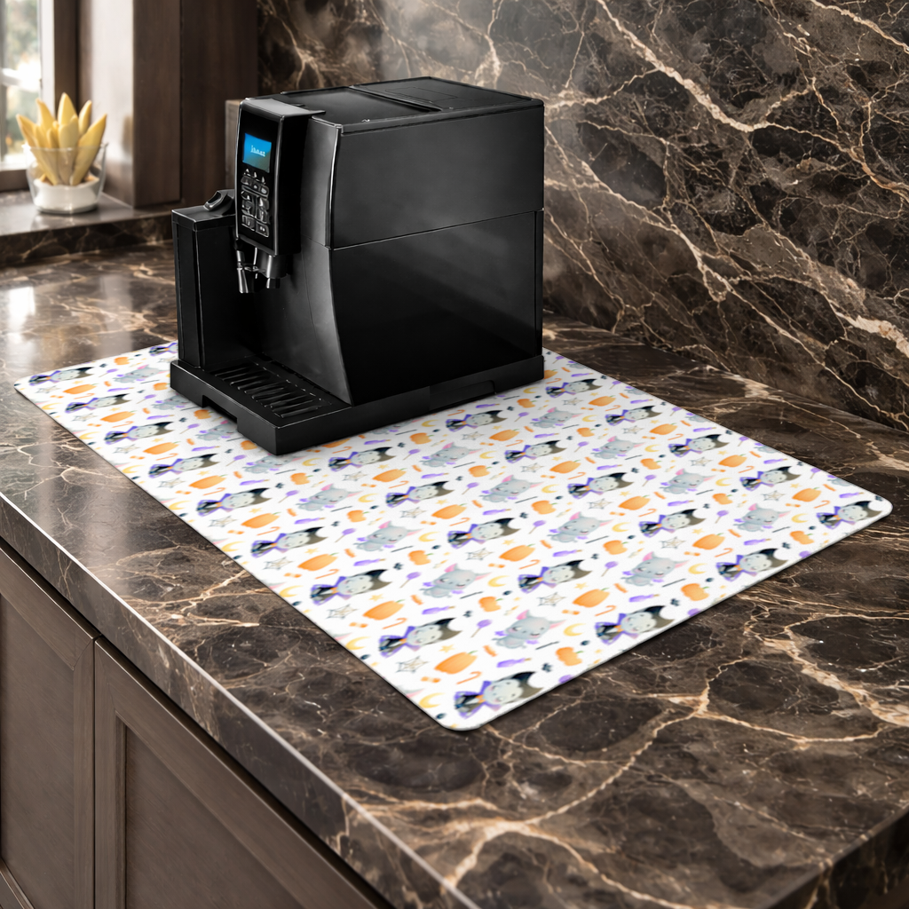 Cute Vampire and Bat Halloween Seamless Pattern Coffee Machine Base Mat