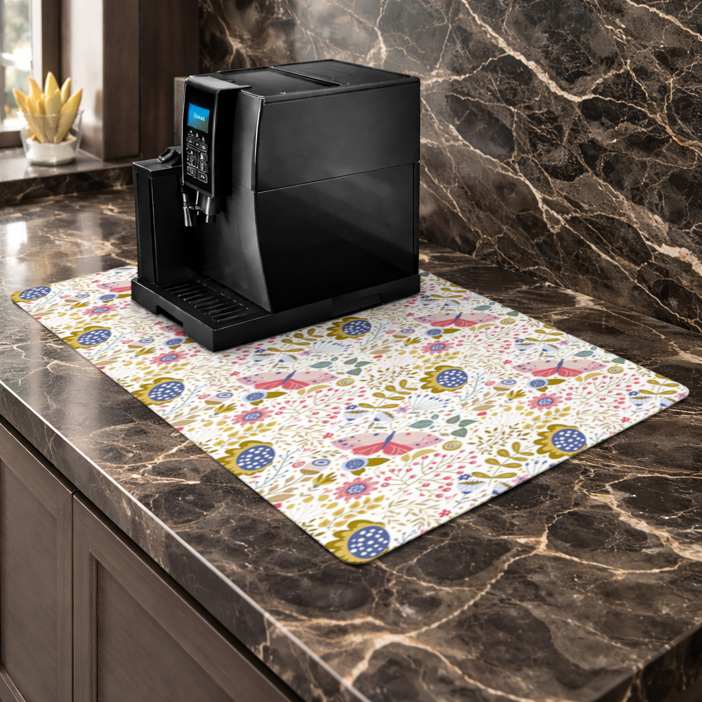 Folk Art Floral and Butterfly Pattern Coffee Machine Base Mat