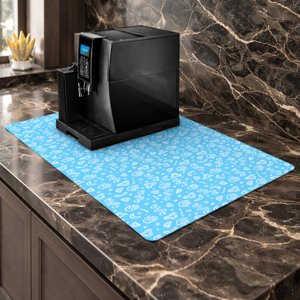 Blue Abstract Doodle Coffee Machine Base Mat