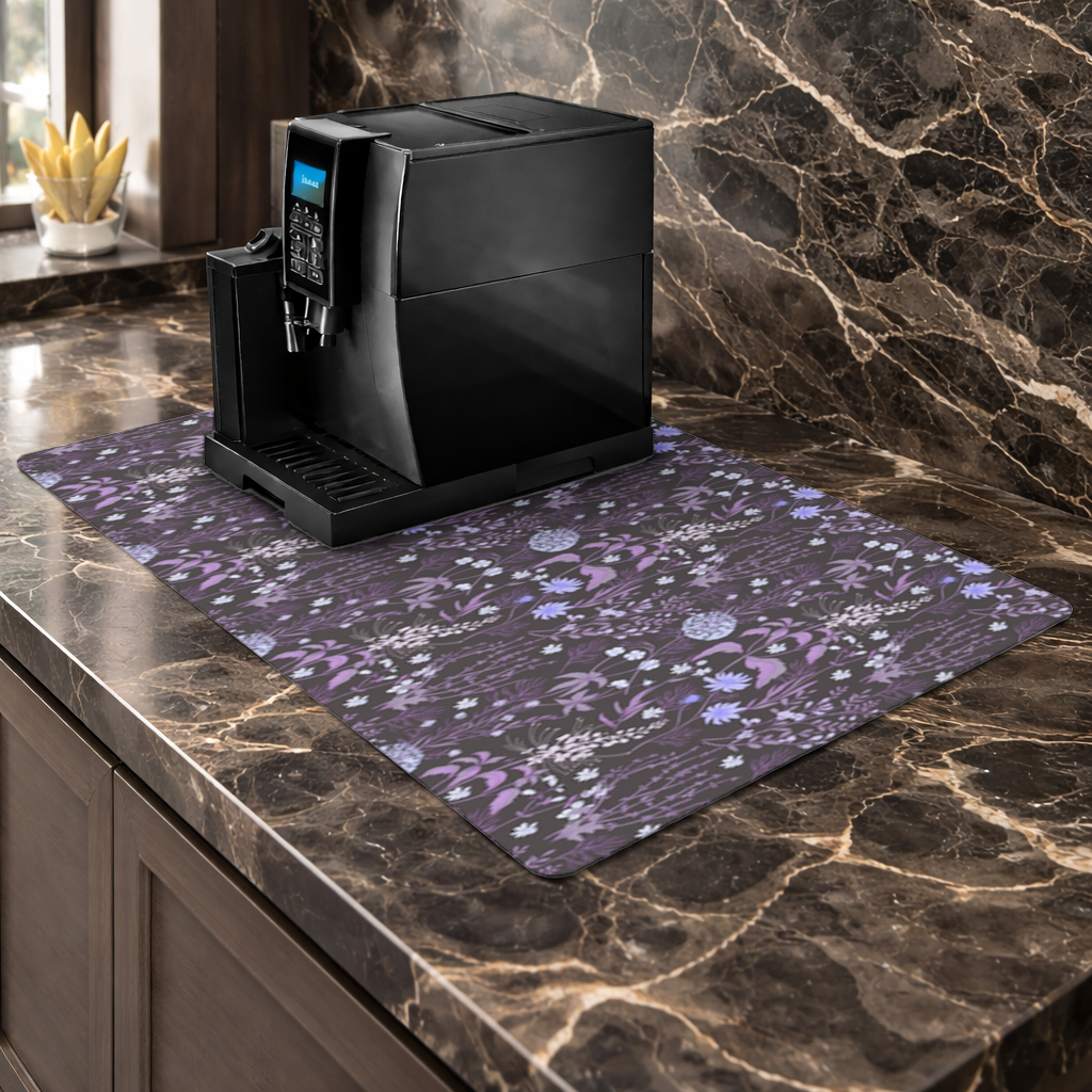 Purple Gothic Botanical Coffee Machine Base Mat