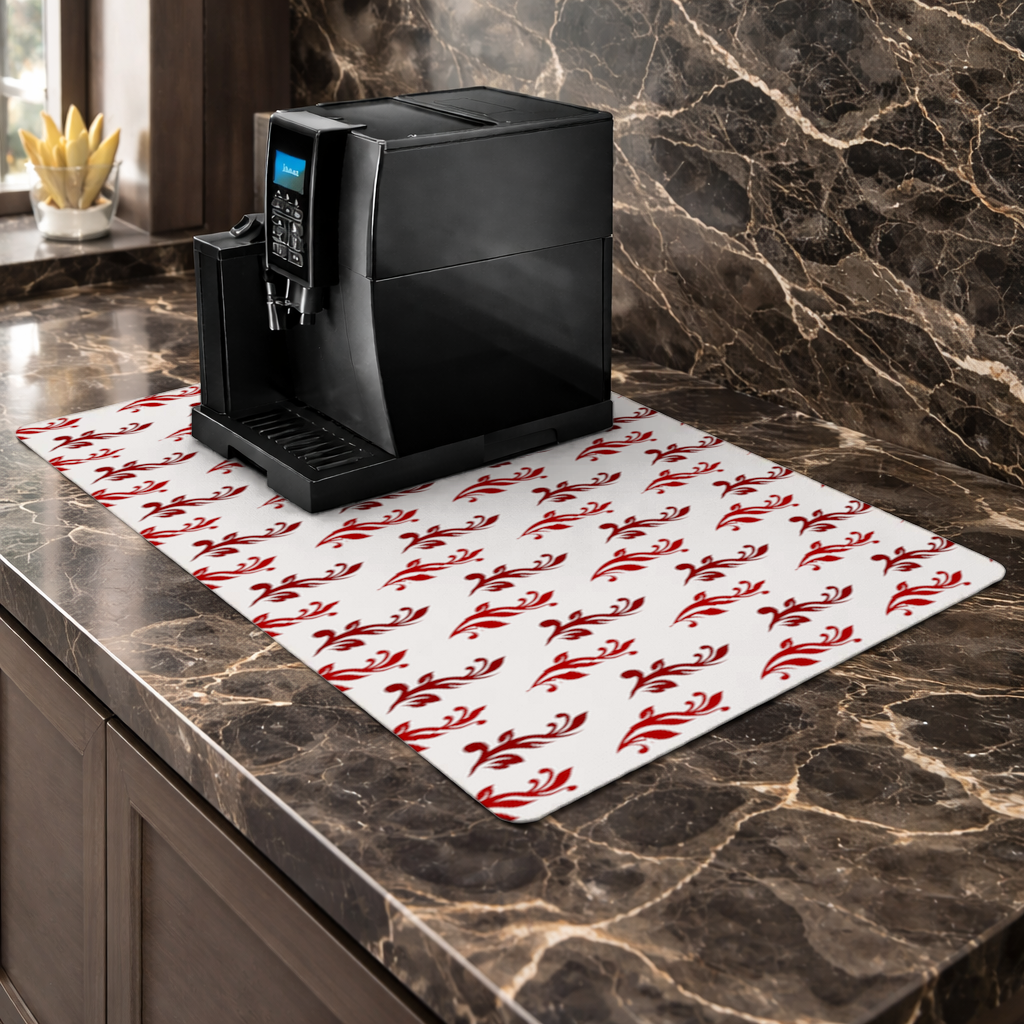 Burgundy Baroque Swirls Coffee Machine Base Mat