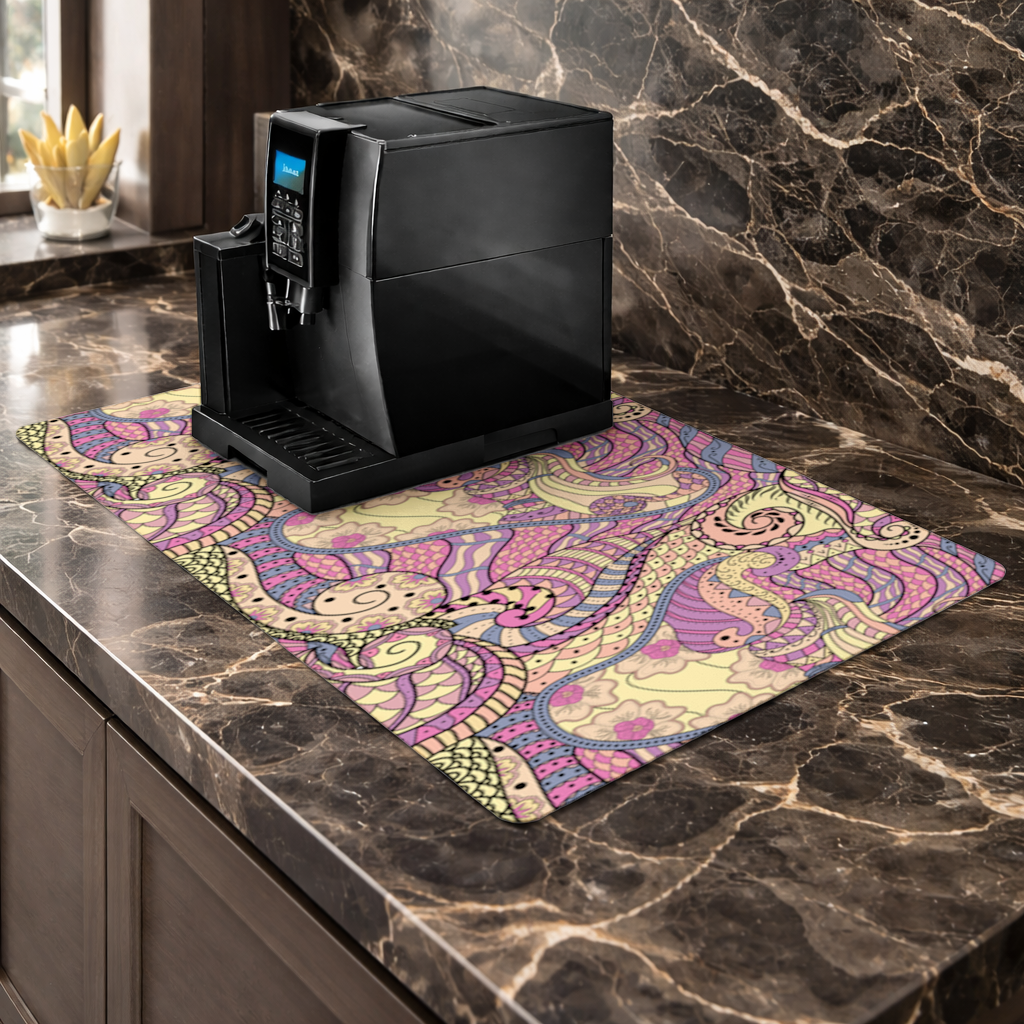 Psychedelic Zentangle Floral Coffee Machine Base Mat
