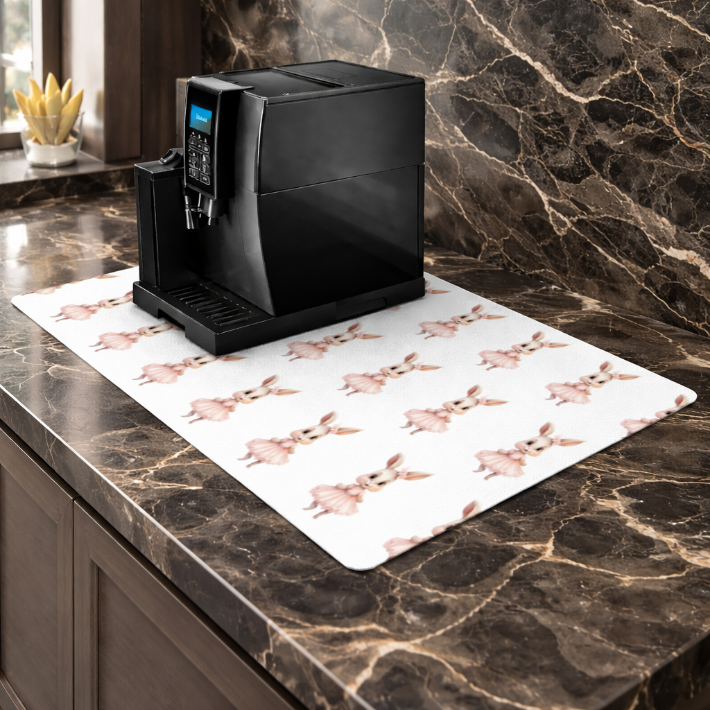Kawaii Rabbit in Pink Ruffled Dress Coffee Machine Base Mat