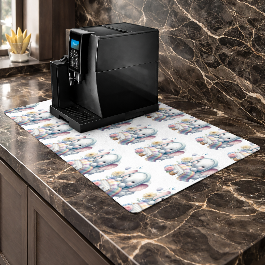 Sleeping Baby Elephant in Bed Coffee Machine Base Mat