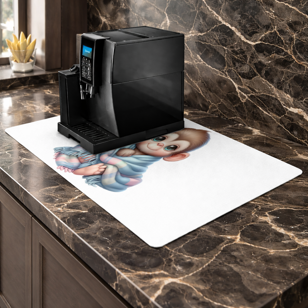 Cute Baby Monkey Wrapped in Blanket Coffee Machine Base Mat