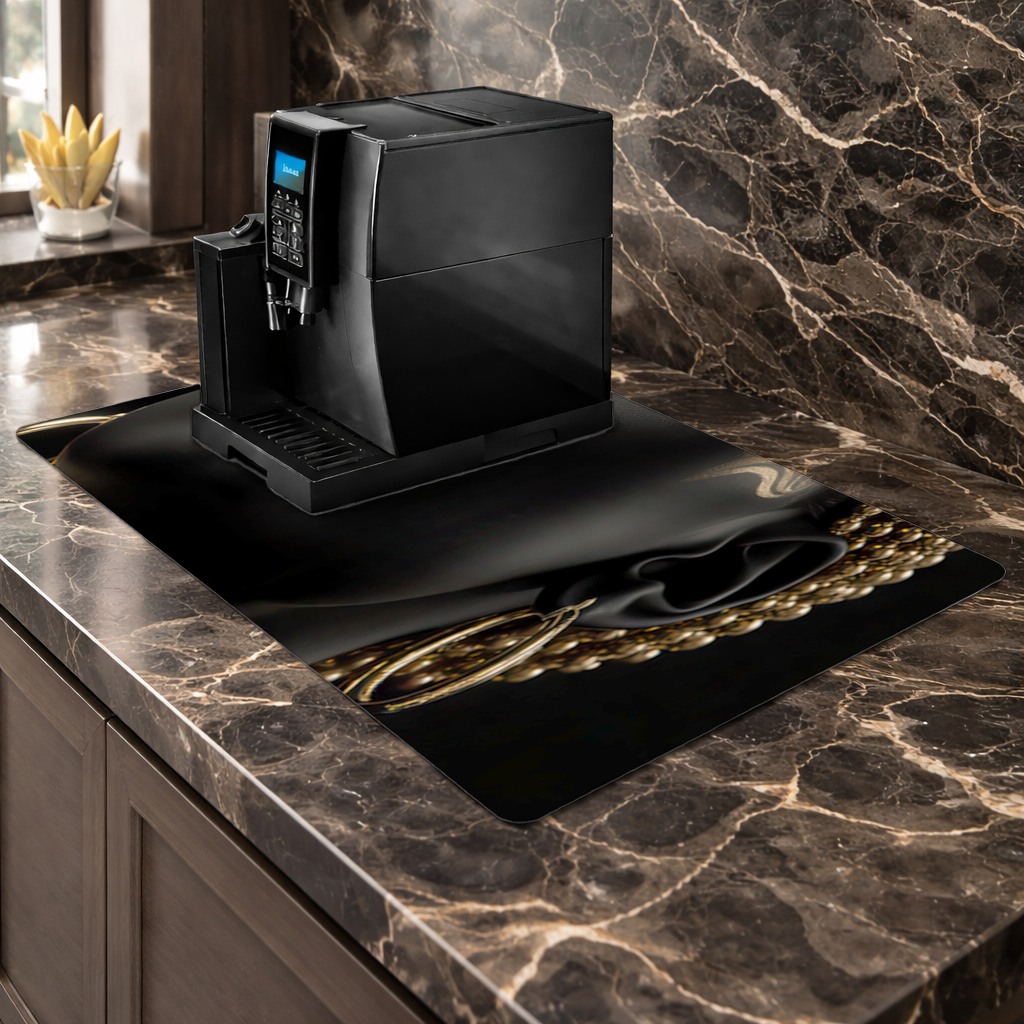Gold Afrofuturistic Black Woman Coffee Machine Base Mat