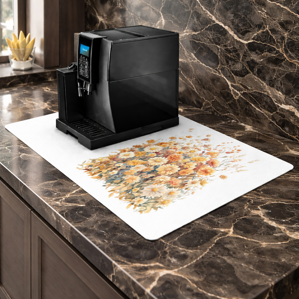 Watercolor Orange Wildflowers Coffee Machine Base Mat