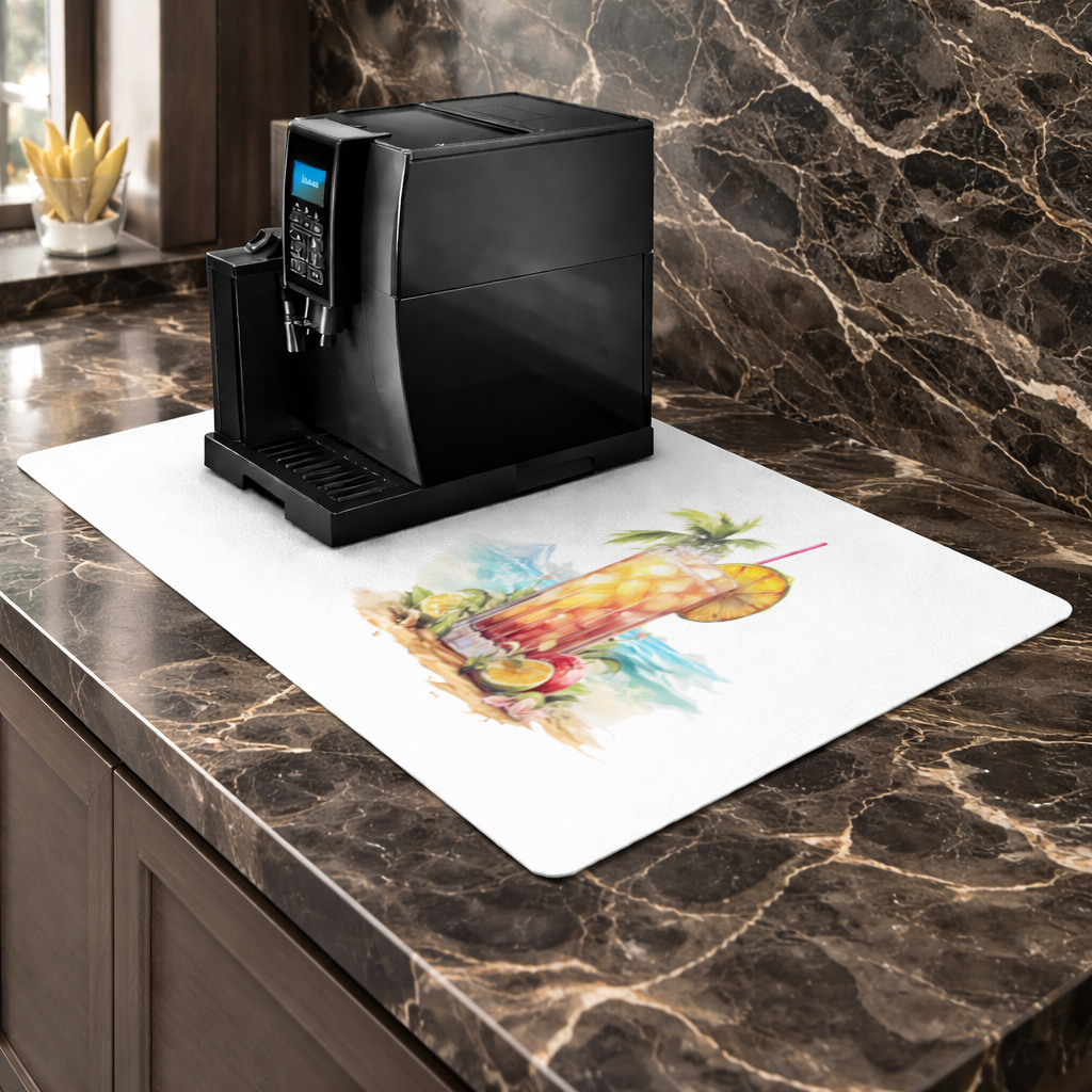 Tropical Island Beach Cocktail with Fruit Coffee Machine Base Mat