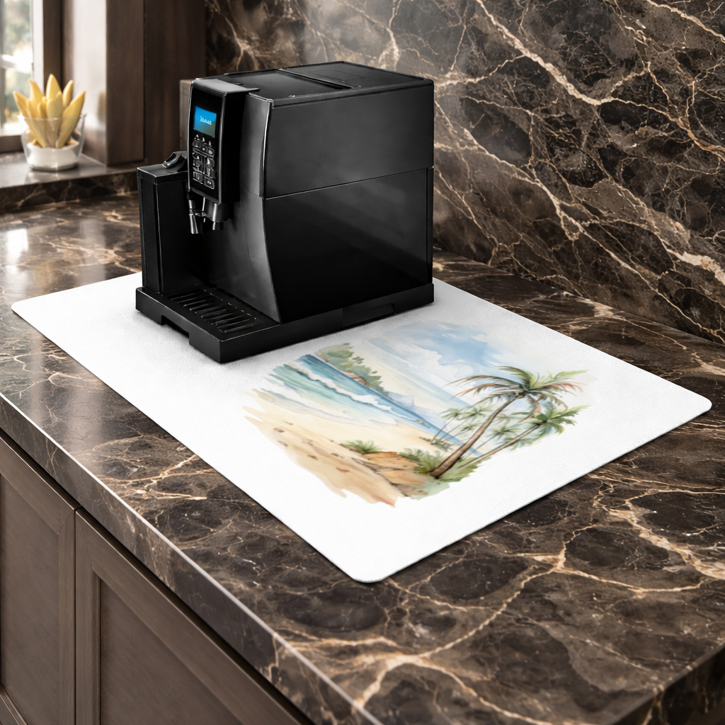 Tropical Palm Tree Beach Coffee Machine Base Mat