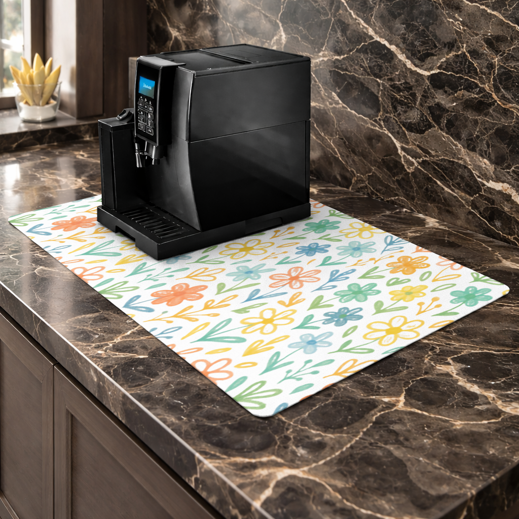 Colorful Boho Wildflowers Coffee Machine Base Mat