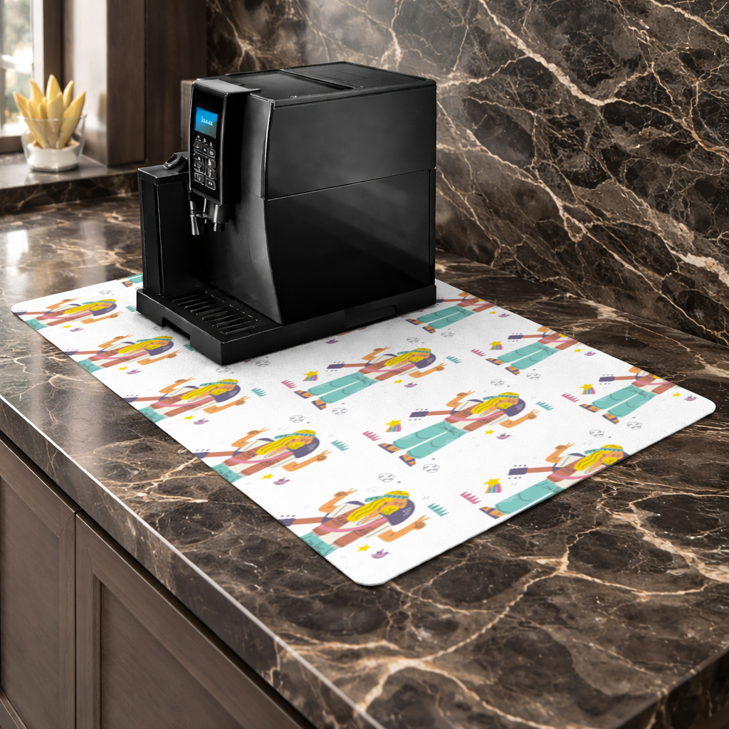 Retro Hippie Character Coffee Machine Base Mat