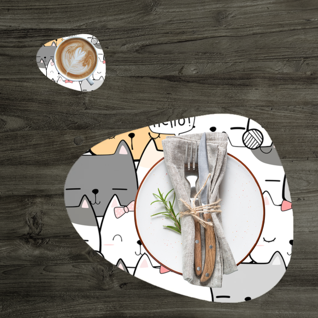 Cute Cartoon Cats Pattern with Speech Bubbles Charger Plate Set 12 Pieces