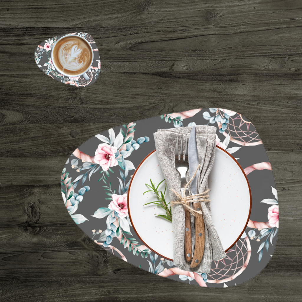 Boho Çiçek ve Dreamcatcher Deseni Servis Tabağı Altlığı (12 Adet)