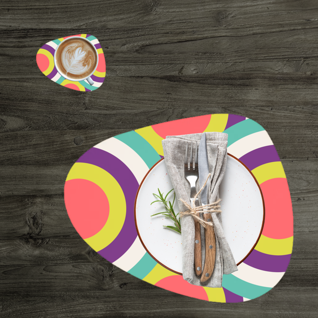 Geometrik Retro Daire Deseni Turkuaz Mor Servis Tabağı Altlığı (12 Adet)