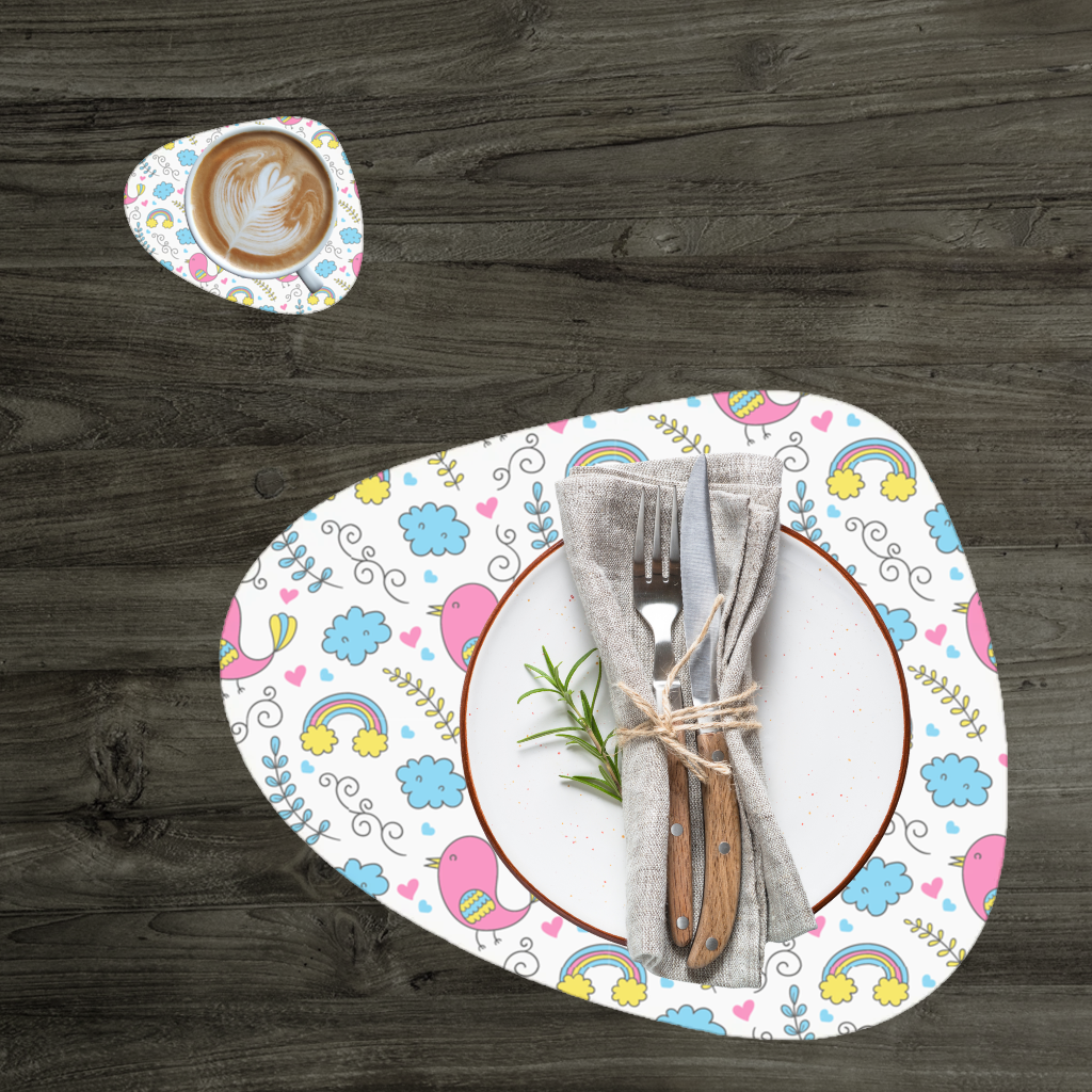 Cute Pink Bird and Rainbow Kids Pattern Charger Plate Set 12 Pieces