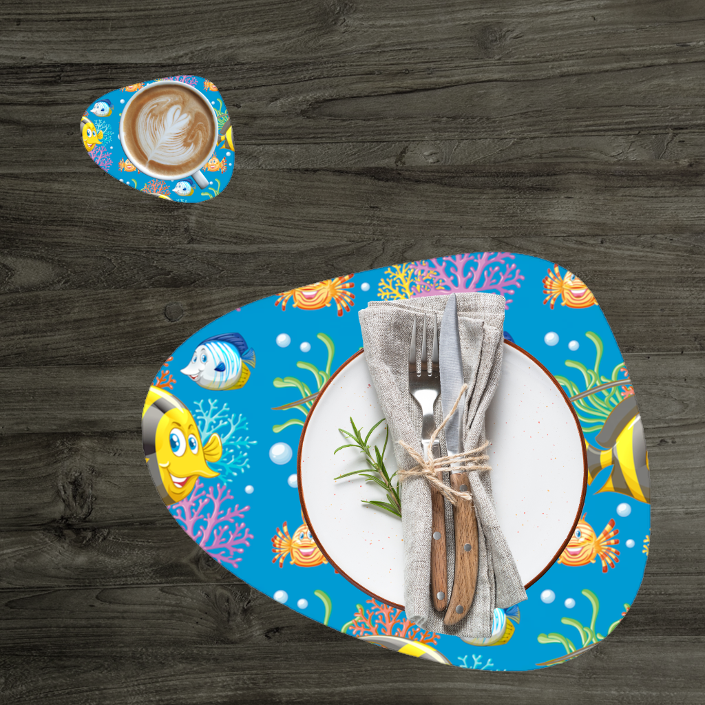 Colorful Tropical Fish and Coral Reef Pattern Charger Plate Set 12 Pieces