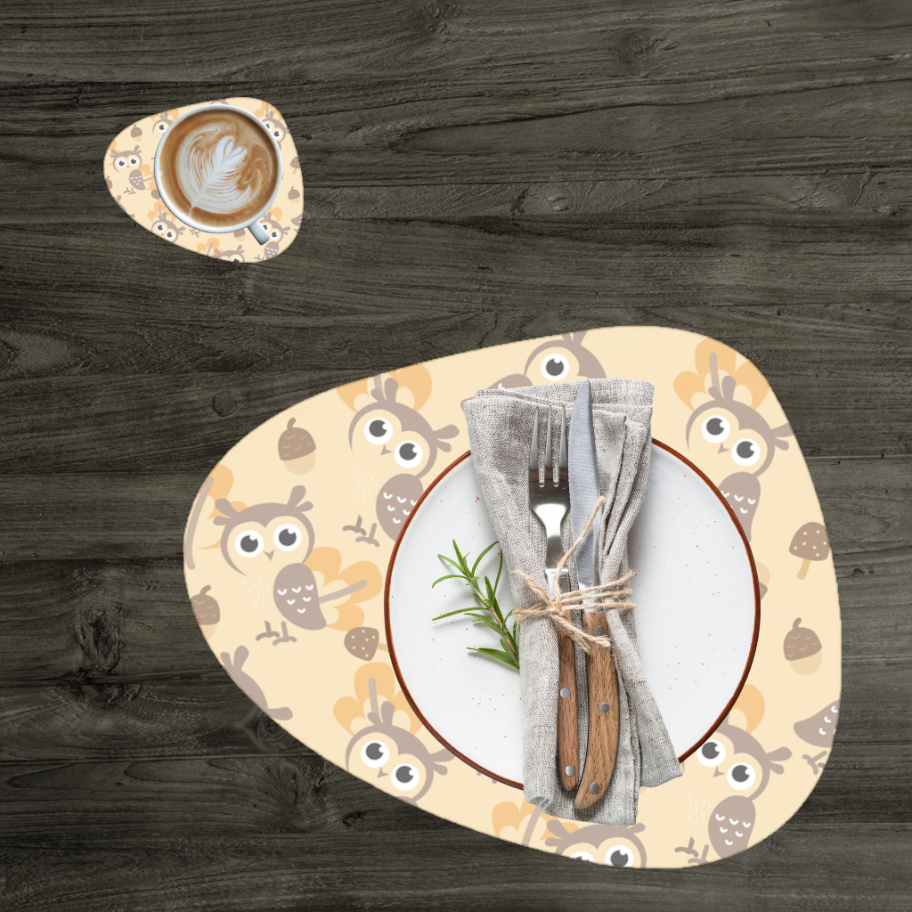 Cute Owl and Acorn Autumn Seamless Pattern Charger Plate Set 12 Pieces