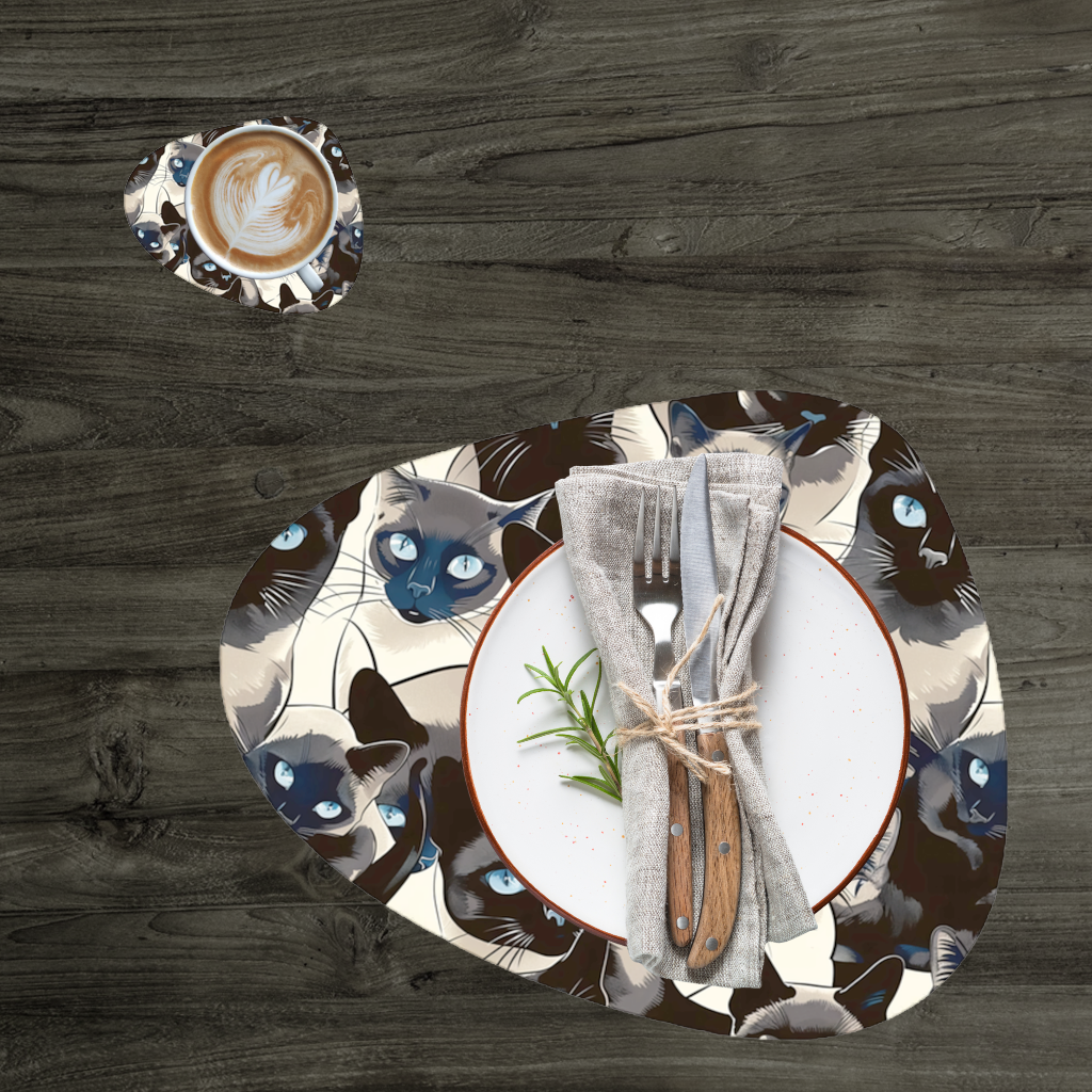 Blue Eyed Siamese Cat Elegant Illustration Pattern Charger Plate Set 12 Pieces