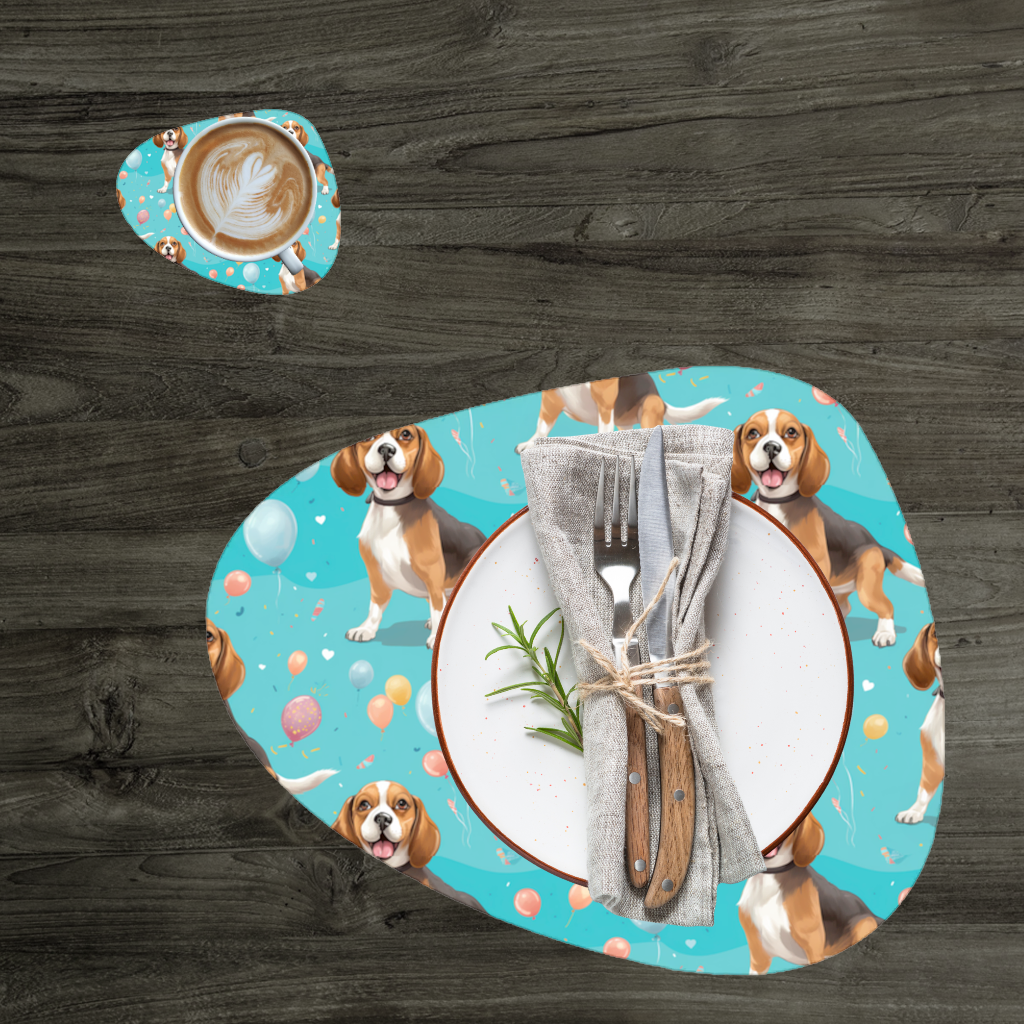 Cute Beagle Dog and Colorful Balloons Seamless Pattern Charger Plate Set 12 Pieces