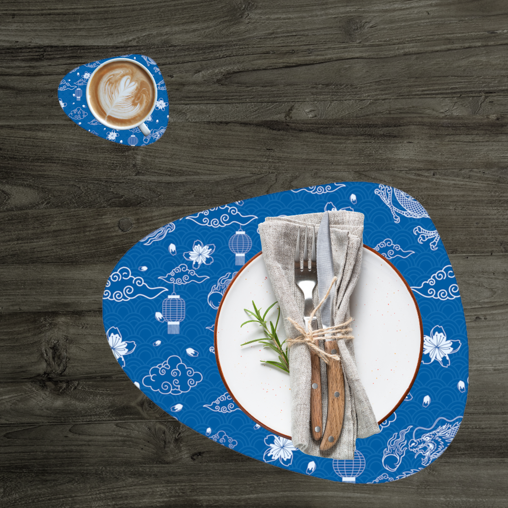 Traditional Dragon Pattern on Blue Background Charger Plate Set 12 Pieces