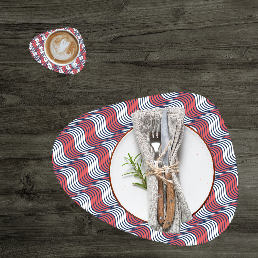 Red and Navy Wavy Line Pattern Charger Plate Set 12 Pieces