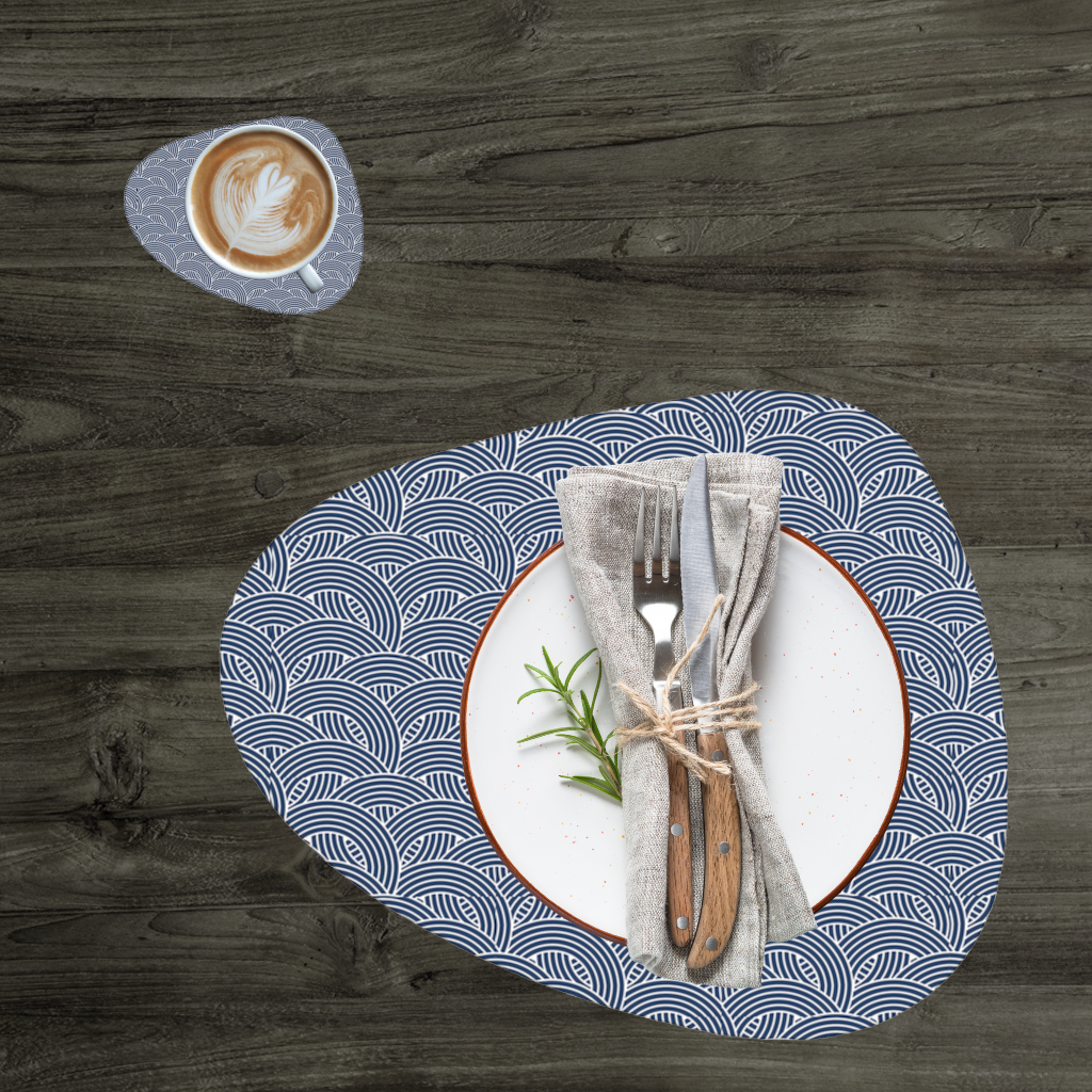 Navy and White Semi Circle Geometric Pattern Charger Plate Set 12 Pieces