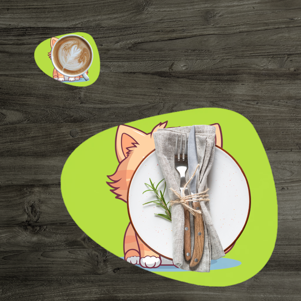 Cute Orange Cat Illustration Charger Plate Set 12 Pieces