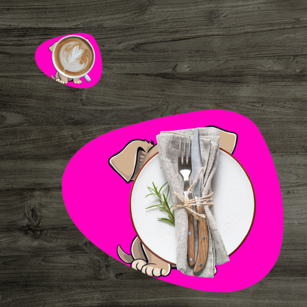 Cute Dog Illustration on Pink Background Charger Plate Set 12 Pieces