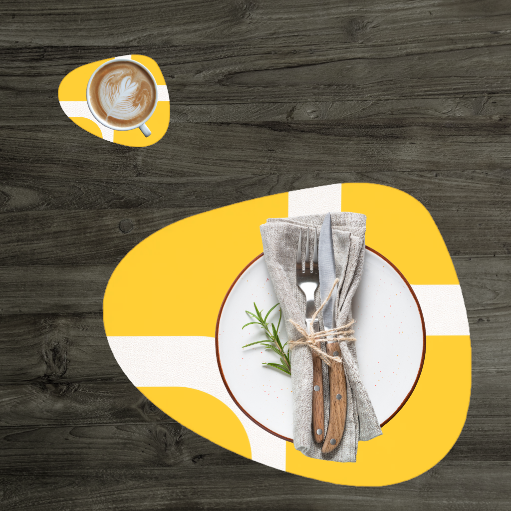 Yellow Geometric Labyrinth and Modern Abstract Pattern Charger Plate Set 12 Pieces