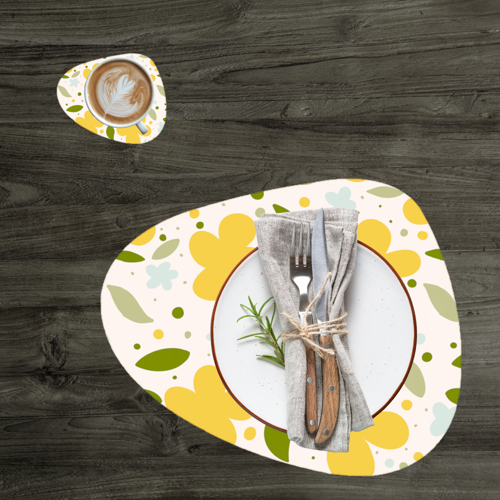 Yellow Floral and Leaf Boho Seamless Pattern Charger Plate Set 12 Pieces