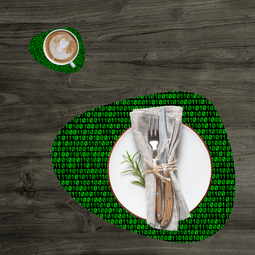 Matrix Stili Dijital İkili Kod Arka Planı Servis Tabağı Altlığı (12 Adet)