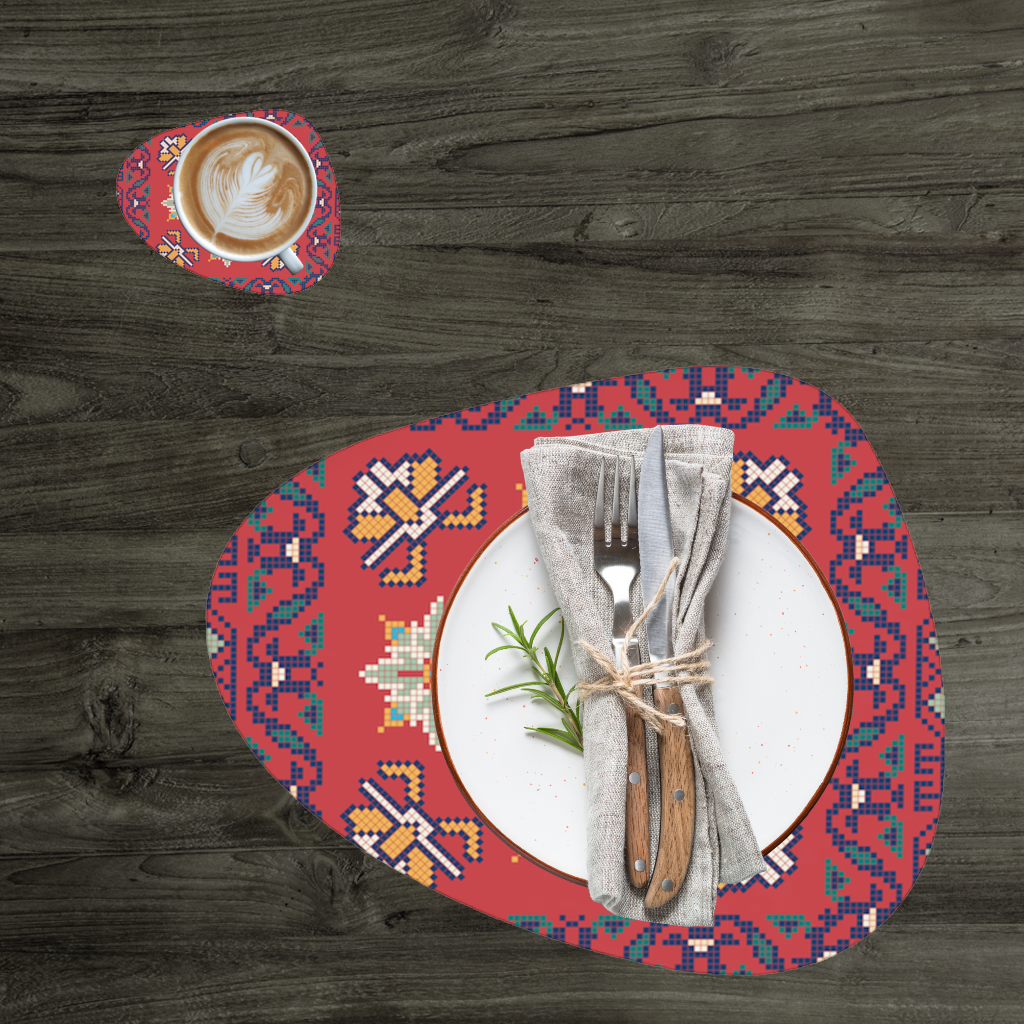 Traditional Kilim Inspired Red Ethnic Geometric Pattern Charger Plate Set 12 Pieces