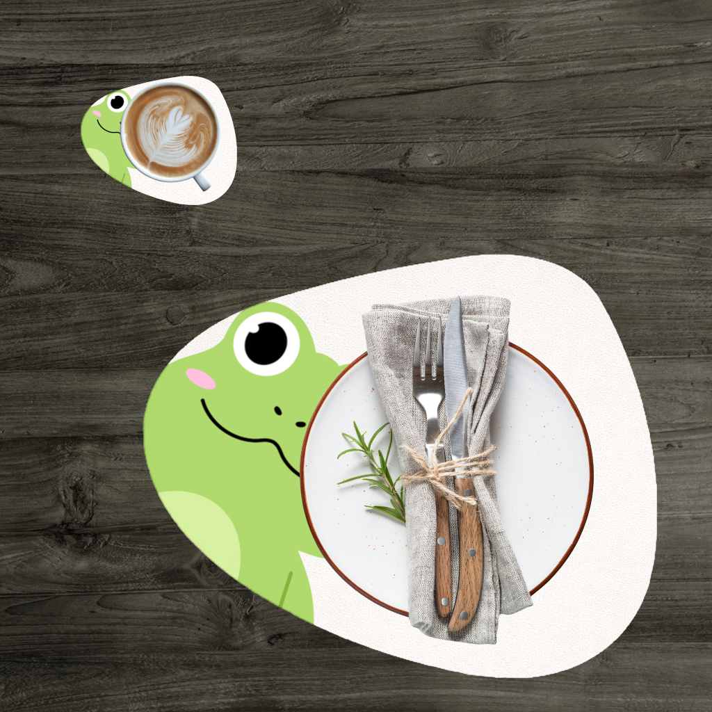 Cute Green Frog Peek-a-Boo Illustration Charger Plate Set 12 Pieces