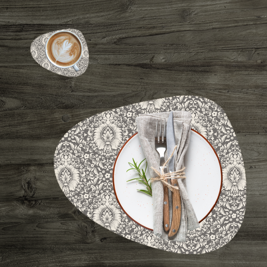 Klasik Vintage Damask Çiçekli Desen Servis Tabağı Altlığı (12 Adet)