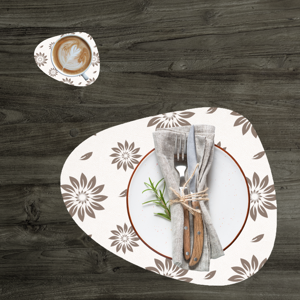 Minimalist Modern Brown Floral Pattern Charger Plate Set 12 Pieces