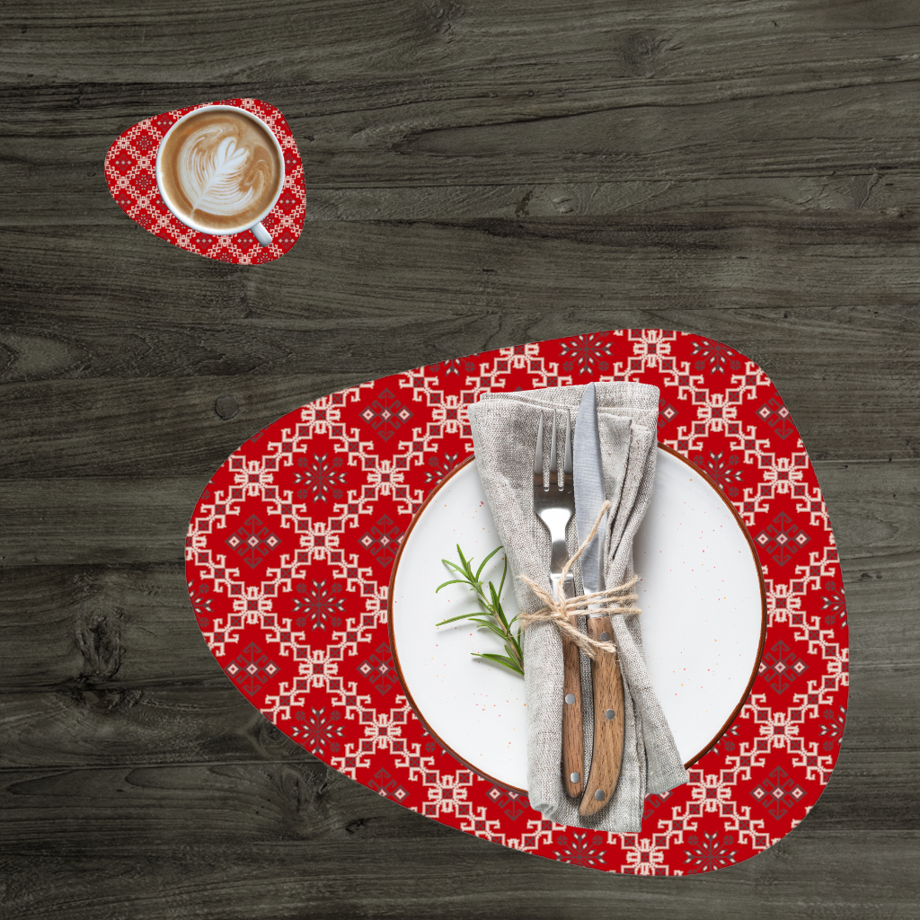 Red Ethnic Embroidery Pattern Charger Plate Set 12 Pieces