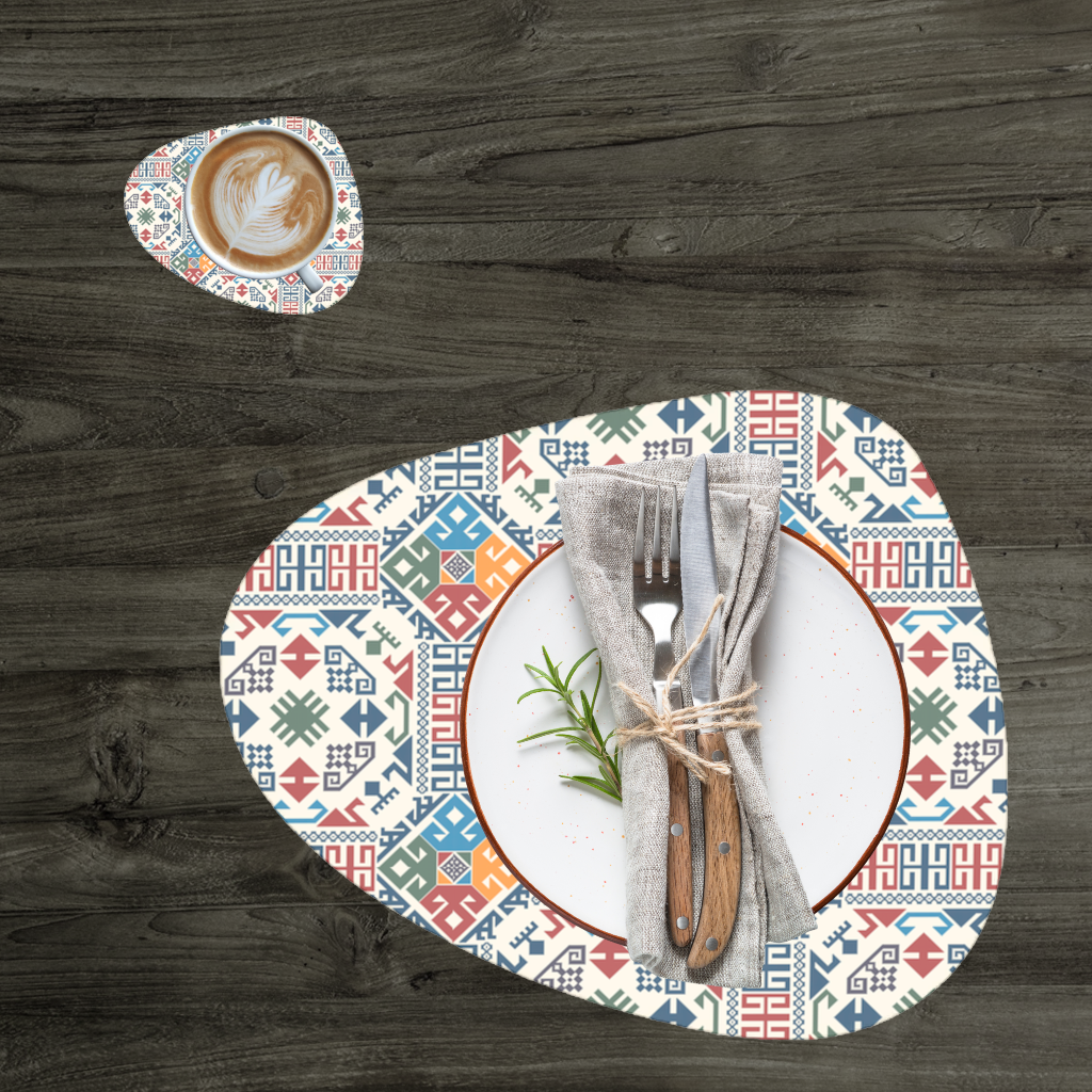 Multicolor Ethnic Geometric Motif Charger Plate Set 12 Pieces