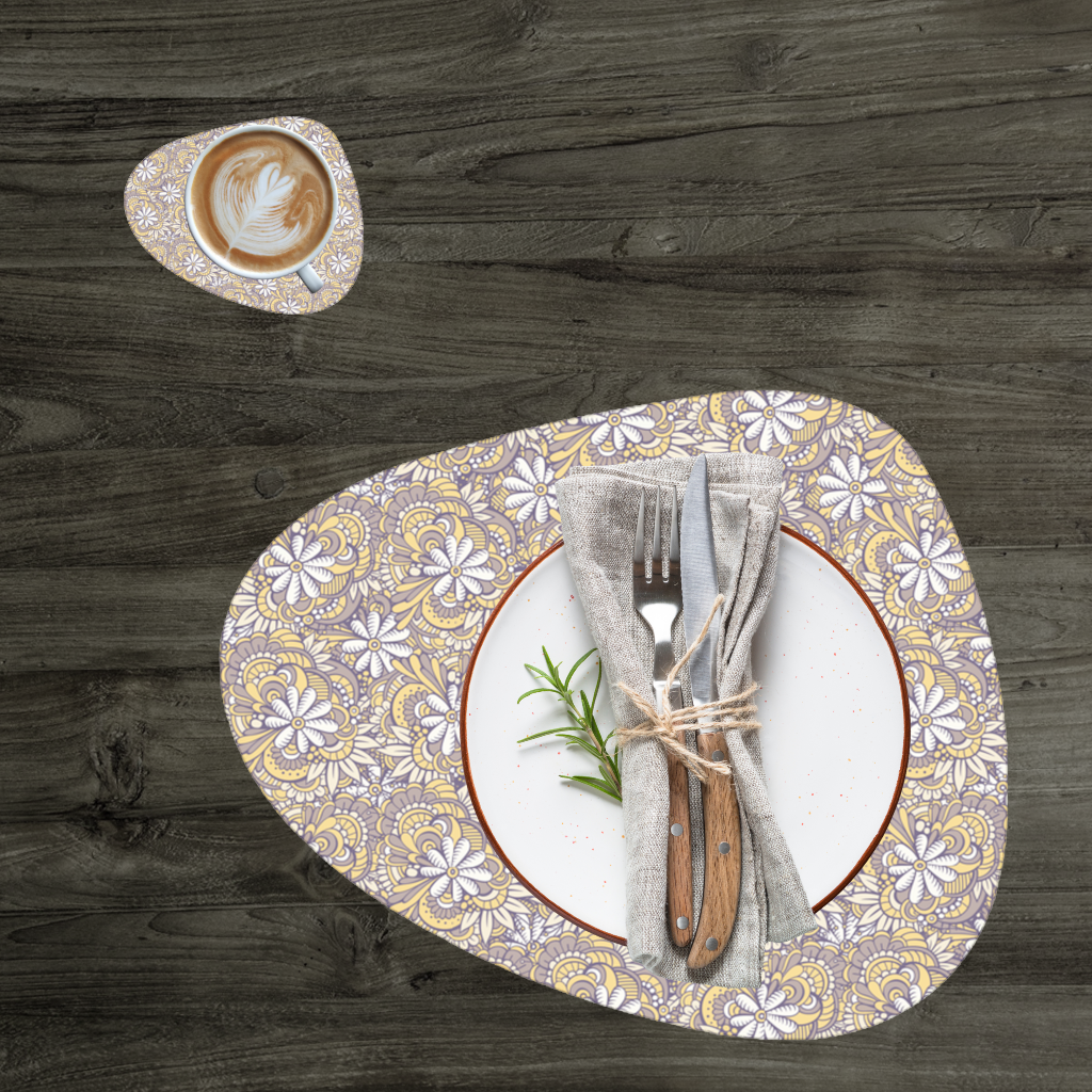 Retro Floral Doodle and Mandala Pattern Charger Plate Set 12 Pieces