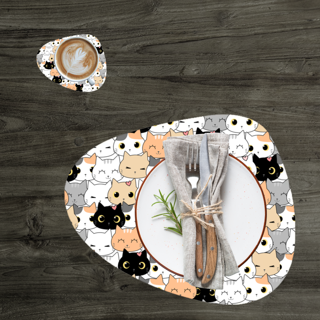 Colorful Cute Cat Faces Seamless Pattern Charger Plate Set 12 Pieces