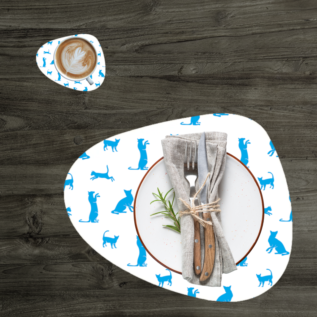 Blue Cat Silhouettes Seamless Pattern Charger Plate Set 12 Pieces