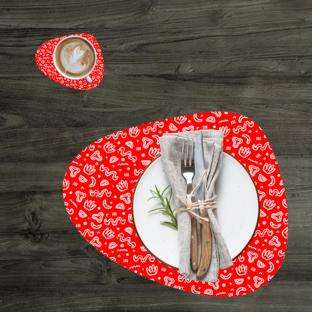 Red Abstract Doodle Charger Plate Set 12 Pieces