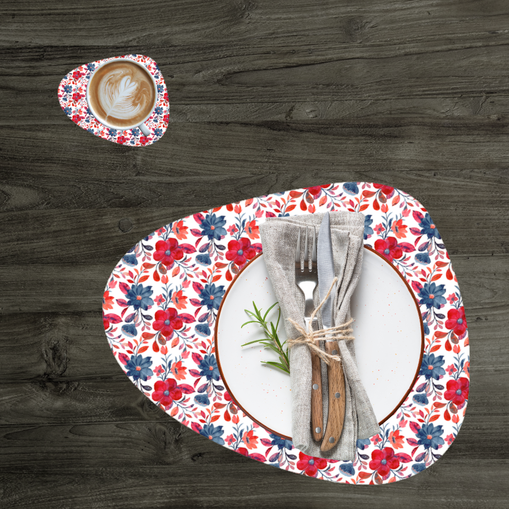 Watercolor Red Navy Floral Charger Plate Set 12 Pieces